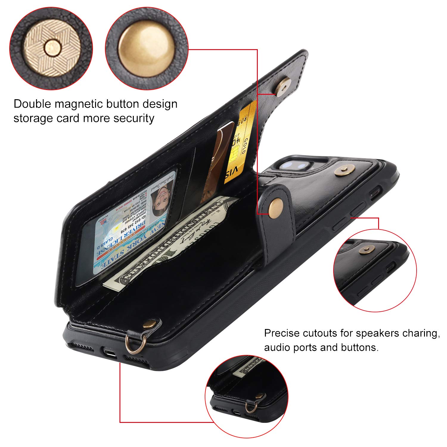 bangcool iPhone 8 Plus Wallet Case Credit Card Holder Slim Shockproof Flip Case Cover Compatible iPhone 7 Plus/8 Plus Clear Bumper Soft TPU Cover Case Screen Protector Glass