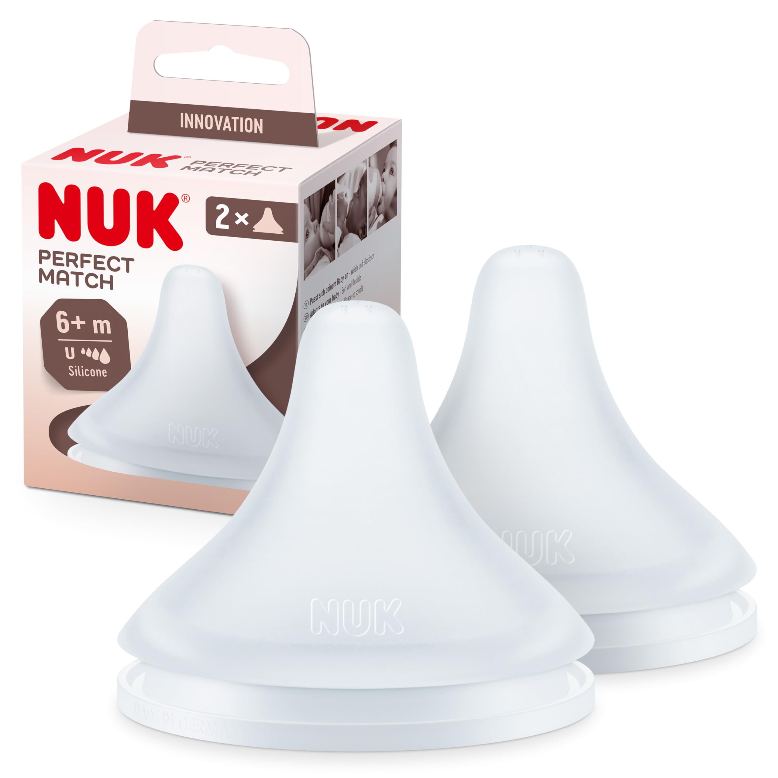 NUK Perfect Match Baby Bottle Teats | 6+ Months | Adapts to Baby's Palate | Anti Colic Vent | BPA-Free | Universal Silicone Teat for Bottles | 2 Count — image 1