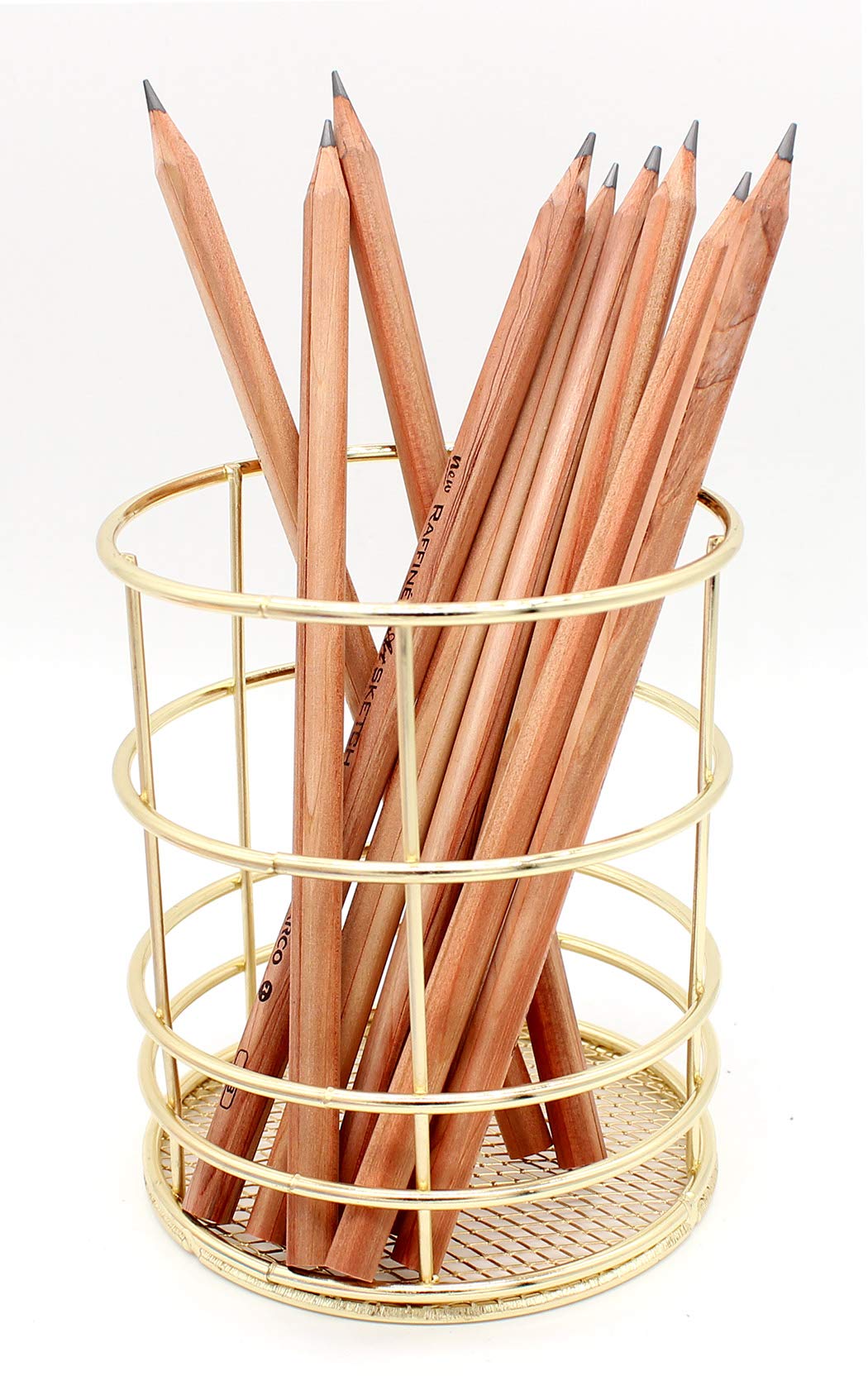 Ranvi 1 PCS Metal Wire Pen Holder, Modern Makeup Brush Holder With Gold Color