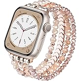 MOFREE Beaded Bracelet Compatible with Apple Watch Band 38mm/40mm/41mm/42mm, Fashion Elastic Stretch Women Bands for iWatch Series 11/10/9/8/7/SE/6/5/4/3/2/1 iPhone Watch Strap Bands Rose Gold
