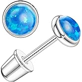 14K Gold Plated Threadless Flat Back Opal Stud Earrings Hypoallergenic Surgical Stainless Steel Earrings Studs for Women Girls 5mm Handmade Cartilage Helix Conch Multiple Piercing