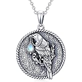 PELOVNY 925 Sterling Silver Raven Moonstone Necklace for Women Crow Pendant Jewelry Gifts