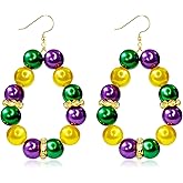 INLOLLY Mardi Gras Earrings, Lightweight Beads Mardi Gras Earrings for Women, Mardi Gras Accessories for Mardi Gras Outfits, Mardi Gras Party Favors 2025 Cute Holiday Jewelry