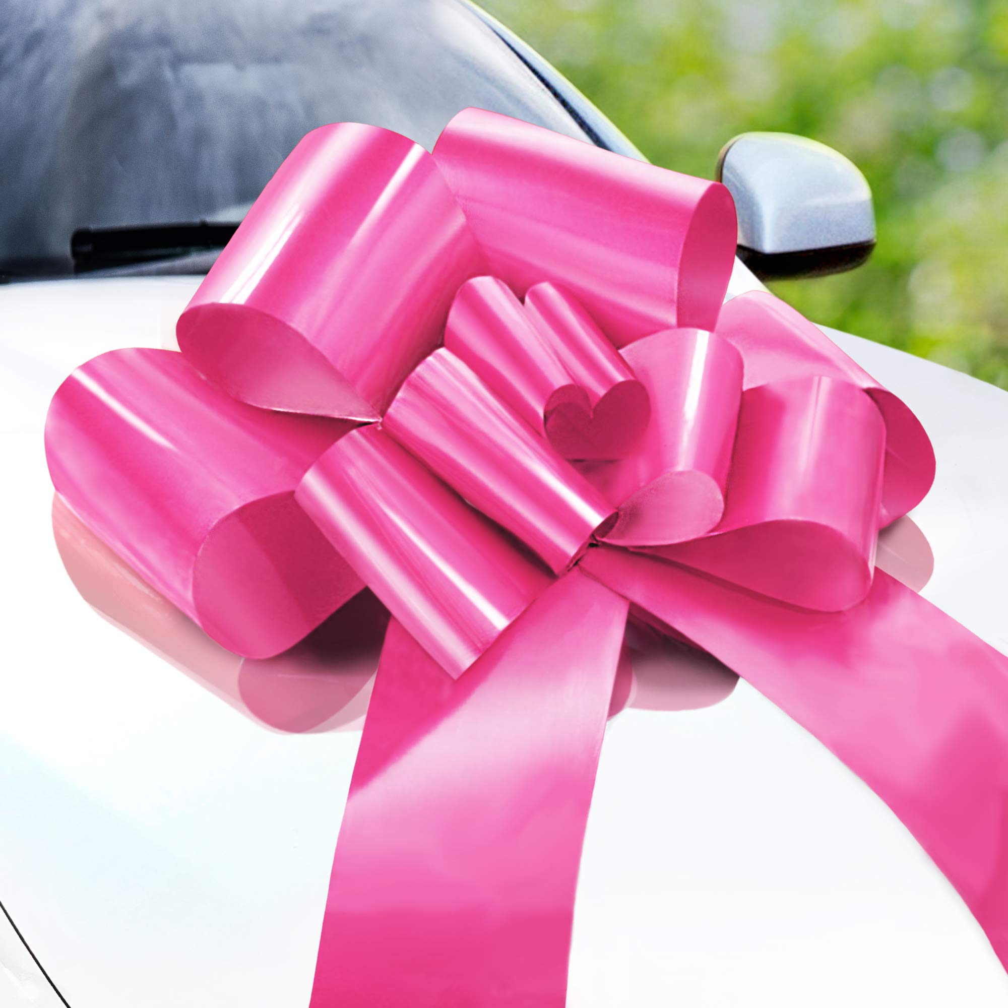 Zoe Deco - Big Car Bow - Pink, 23 Inch - Giant Car Bow with 2 Gold Accessory Bows for Birthday, Christmas, Wedding Reception, Surprise Party - Large Gift Wrapping for Huge Present