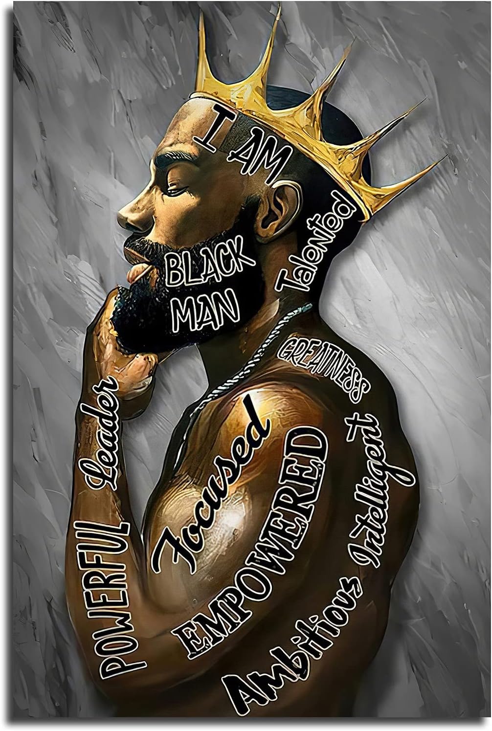 Black Men African American Men Portrait Wall Art Black Men I Am Enough Art Afro King Poster Abstract Contemporary Canvas Prints Painting Home Decor For Bedroom Living Room 12X16 Inch No Frame