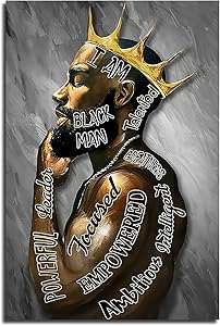 Black Men African American Men Portrait Wall Art Black Men I Am Enough Art Afro King Poster Abstract Contemporary Canvas Prints Painting Home Decor For Bedroom Living Room 12X16 Inch No Frame