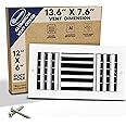 12" x 6" Duct Hole [13.6" x 7.6" Face] Aluminum 3-Way Vent Cover: Adjustable Curved Blade Air Supply Diffuser - Plastic Seal for Tight Fit, Quiet Air Flow, Multi-Shutter Damper