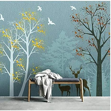 Amazon Djskhf ホームセンターの壁紙北欧の手描きの鹿の森風景壁画壁紙3dモダンなミニマリストの背景壁画 280x0cm 壁紙