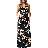 AUSELILY Women's Sleeveless Formal Dress Deep V Neck Loose Plain Cocktail Long Maxi Dresses with Pockets 2026 New