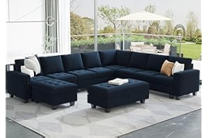 Belffin Velvet Modular Sectional Sofa Set L Shaped Sectioal Sofa Couch with Reversible Chaise Oversized Convertible Corner Sectional Sofa Couch with Storage Ottoman Blue