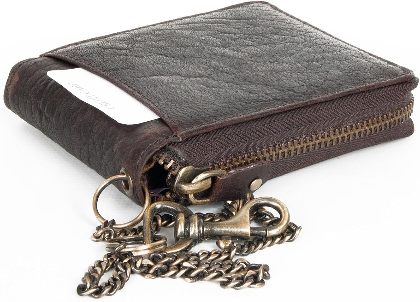 FLW Dark Brown Oiled Strong Durable Genuine Leather Zip-Around Chain Wallet with a Scorpion - Image 3