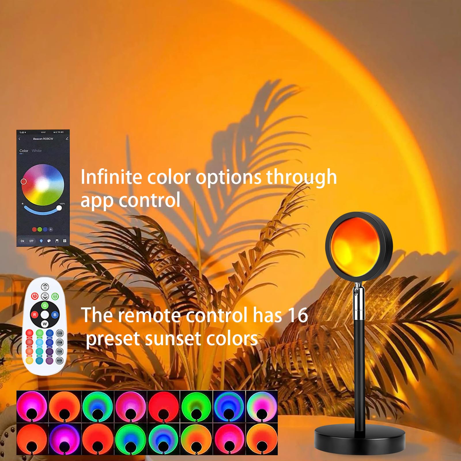 Spacenight Sunset Lamp Projector Multi-Color Multi-Mode, Dimmable, Timing, Music Rhythm, Sunset Background Wonderful Visual Impact, USB Plug and Play (Remote & APP)