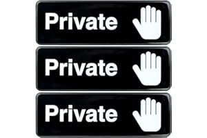 Excello Global Products Private Sign for Doors: Perfect for Business Hotels Retaurants and Commercial Areas. Easy to Mount Informative Plastic Sign with Symbols 9x3, Pack of 3 (Black)