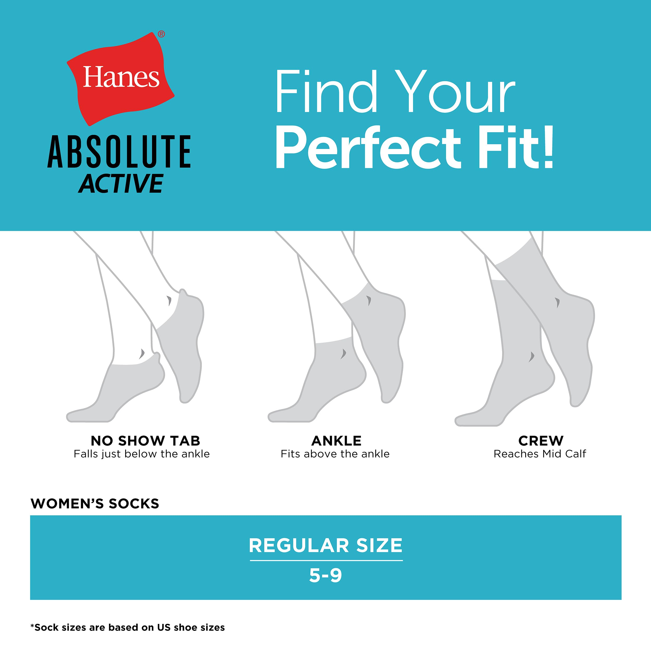 Hanes Women's Cushioned Crew Socks, Absolute Active Crew Socks For Women, Seamless Toe, 4-Pairs