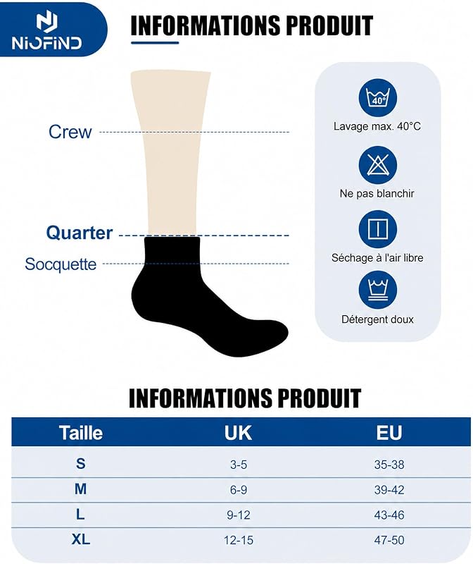 Chaussettes Quarter Sport Homme & Femme, Coton et Rembourrage — photo 5 sur 8