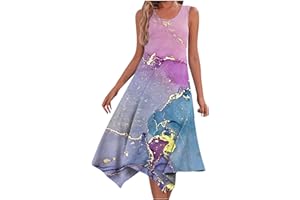HUNENY Midi Dresses for Women Summer Casual Sleeveless Scoop Neck Sundress Swing Smocked Tank Dress with Pockets