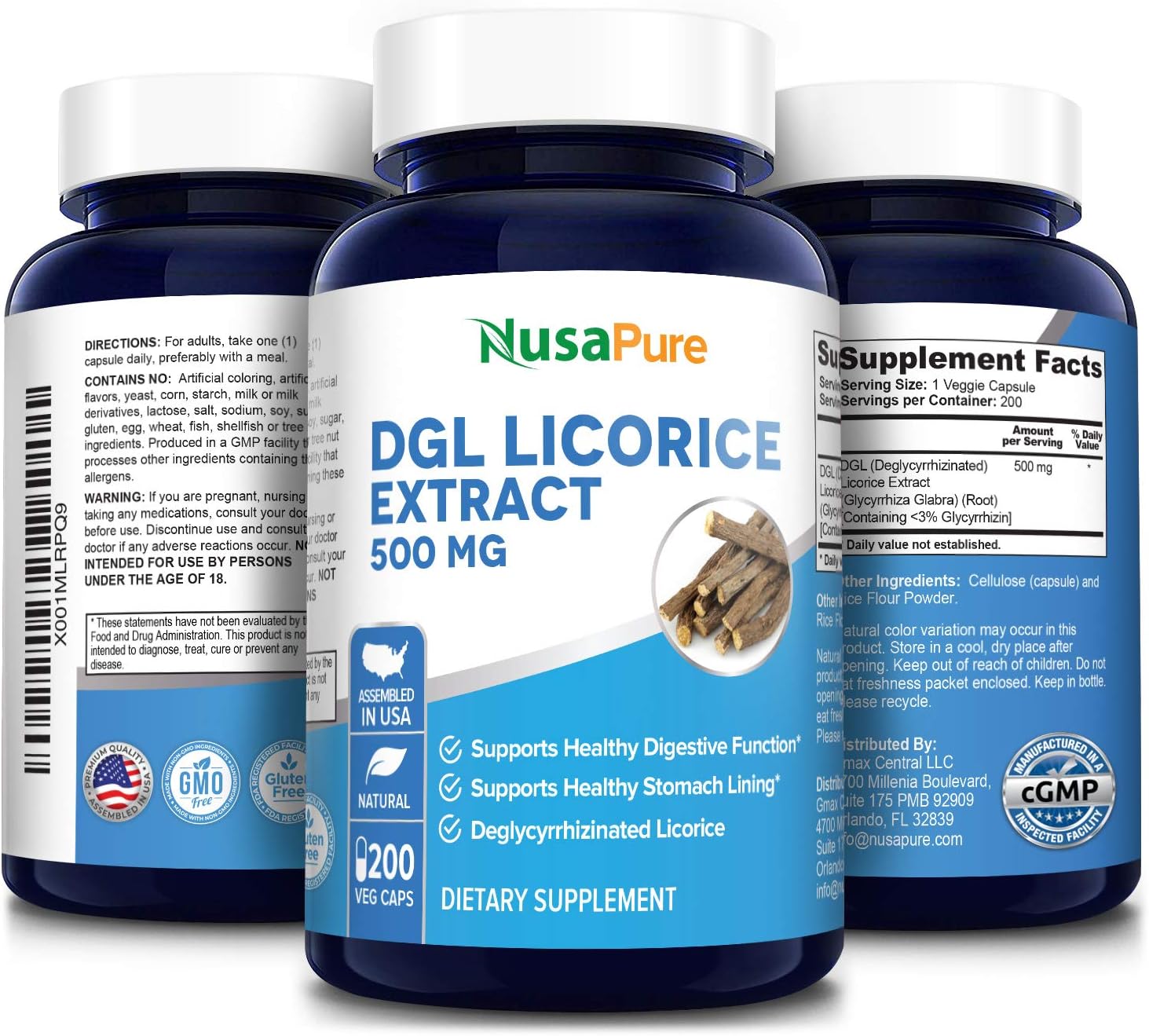 DGL Licorice Extract 500 mg 200 Veggie Capsules (Vegan,Non-GMO & Gluten-Free) - Supports Healthy Digestive & Respiratory Functions*: Health & Personal Care