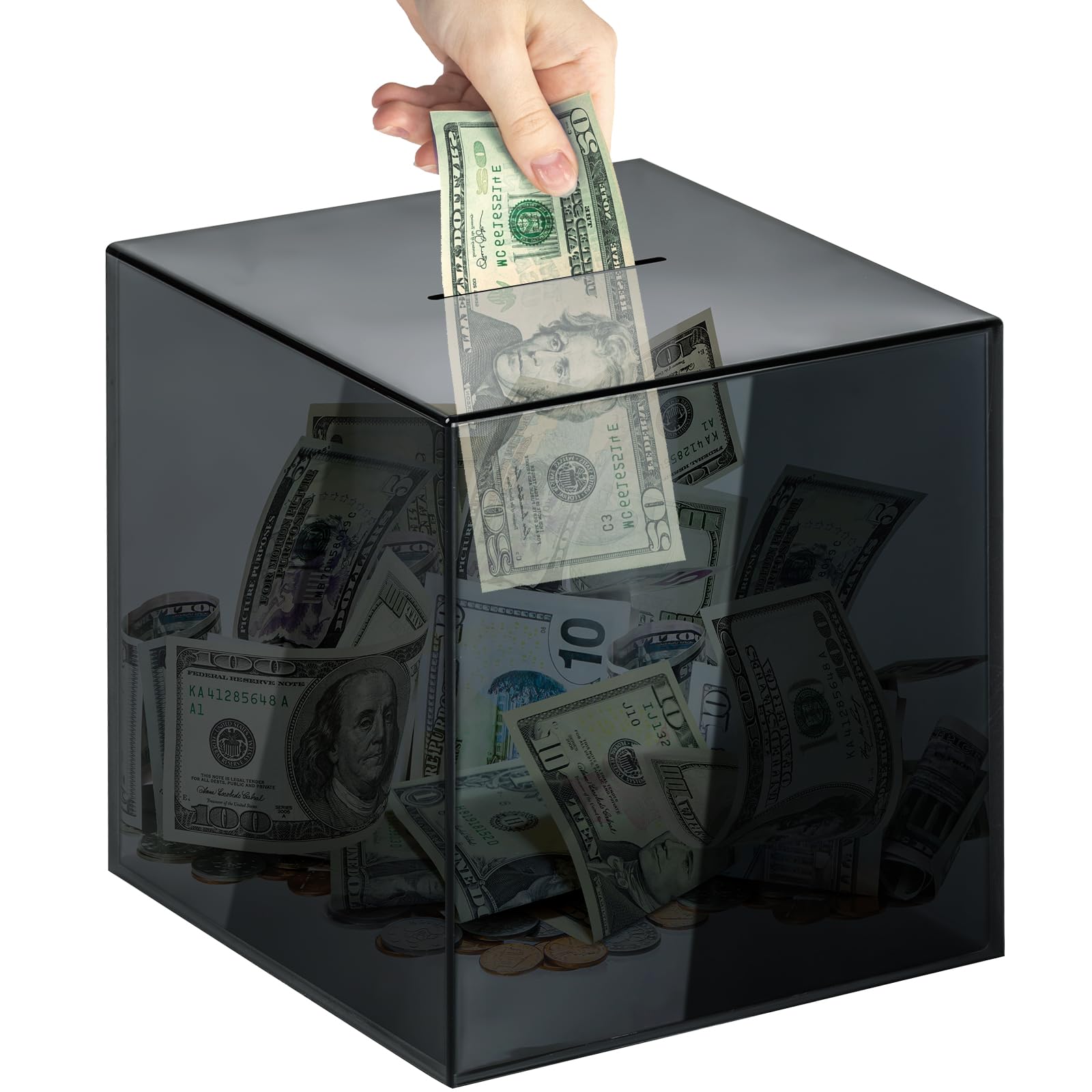 Photo 1 of ***NEEDS REPAIR***Vcertcpl Acrylic Clear Piggy Bank Money Saving Box for Cash Saving, Unopenable Adults Piggy Bank for Real Money Bank Coin Bank Change Jar (Gray, 12x12CM)***NEEDS REPAIR***