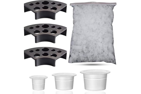 303Pcs Tattoo Ink Caps Kit - Emalla 3Pcs Black Tattoo Ink Cups Holder with 300Pcs Tattoo Ink Caps 100 Small 100 Medium 100 La