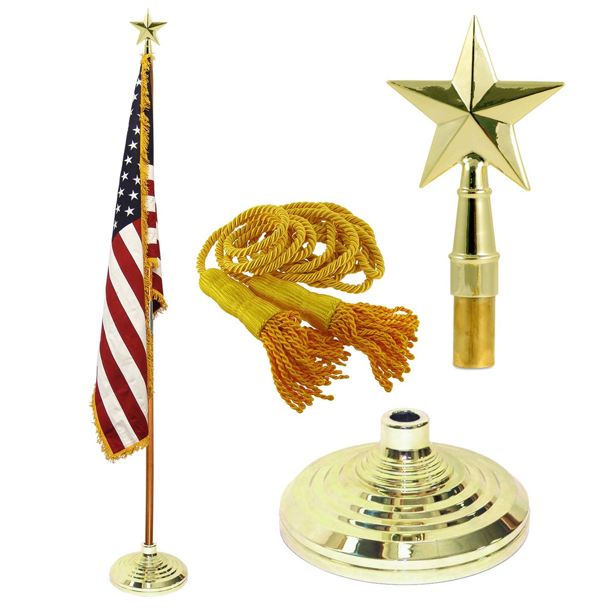 Indoor American Nylon Flag, Flagpole, Base & Tassel (Texas