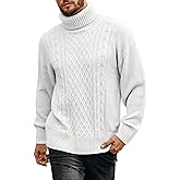 Angeun Mens Turtleneck Sweater Pullover Twisted Pattern Casual Loose Fit Thick Winter Long Sleeve Cable Knit Sweaters