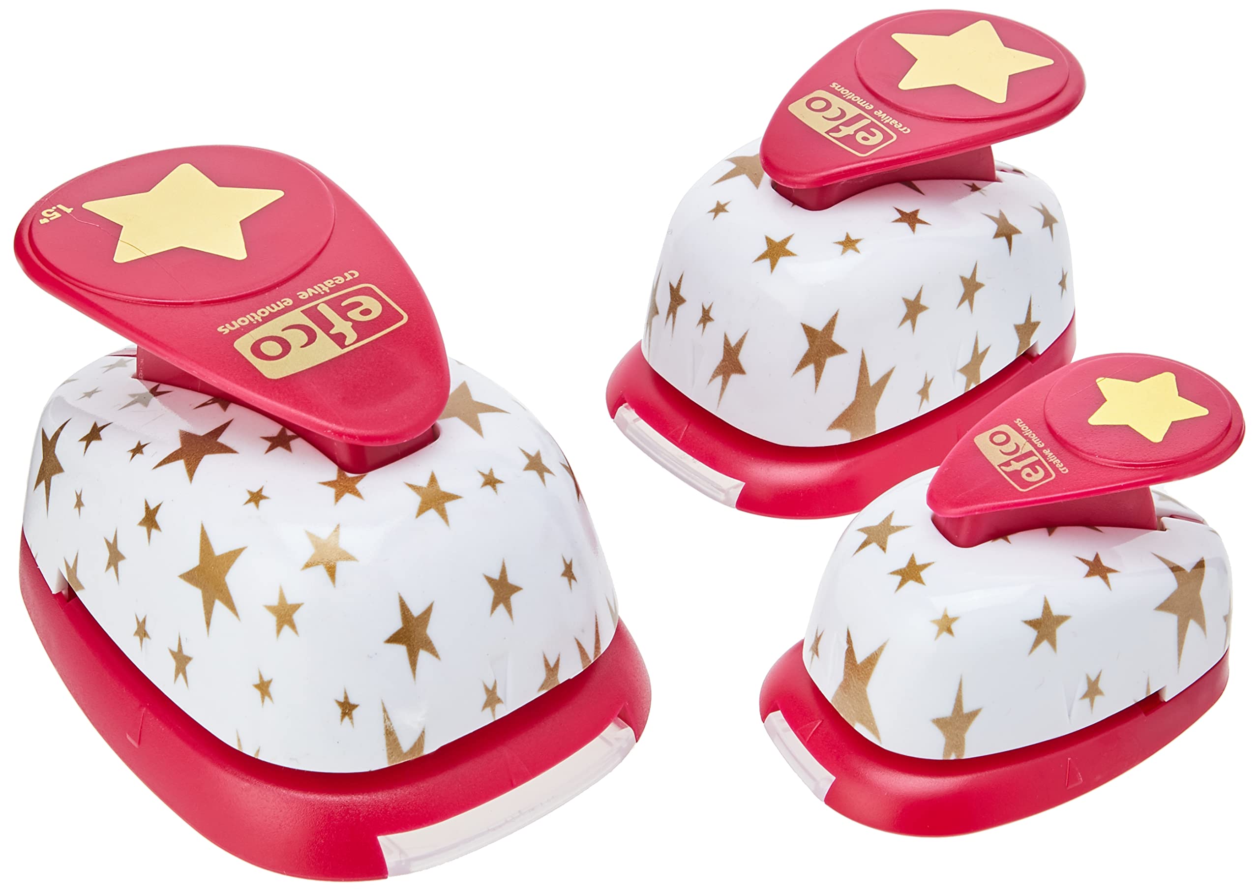 Efco 1792810 Design Punch Set Star 15 mm/ 24 mm/ 35 mm 3 Parts, Pink, 20 x 10 x 4 cm