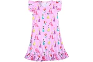 ZoiKom Toddler Kids Girls Princess Night Dress Cartoon Pink Flutter Sleeve Dresses 2-8Y