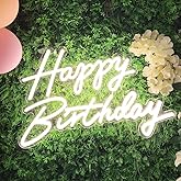 Happy Birthday Neon Sign, 22.4"x13.8" Happy Birthday Sign for Birthday Party Decor, Happy Birthday Light Up Led Signs for Backdrop, Neon Birthday Sign for Any Ages Bday Celebration, Warm White DIVATLA