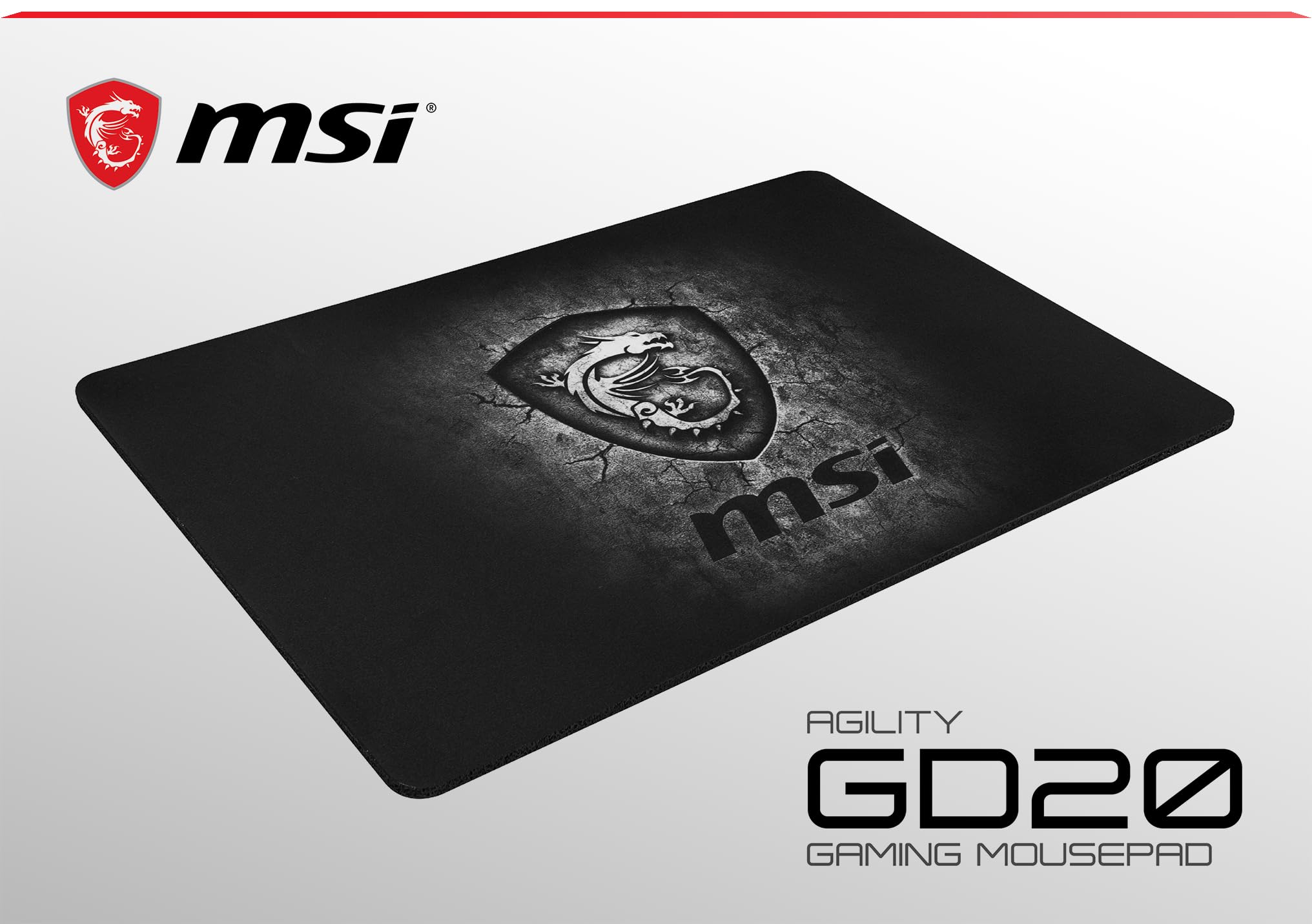MSI Agility GD20 Premium Gaming Mouse Pad, Standard Medium Size,Ultra Smooth Micro-Tex Textile Surface,Anti-Slip Natural Rubber Base,Extra Thick,Perfect for Laser and Optical Mice,12.5” X 8.7” X 0.2”