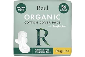 Rael Organic Cotton Cover Pads - Regular Absorbency, Unscented, Ultra Thin Pads with Wings for Women (56 Total)