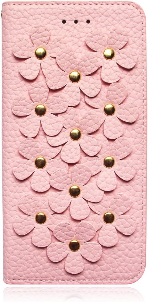 iPhone 7 Case (4.7"), Premium Handmade PU Leather Wallet Case with 2 Card Holder for iPhone 7, Book Design 3D Flower Patchwork Flip Cover Case for Girls and Women (Pink)