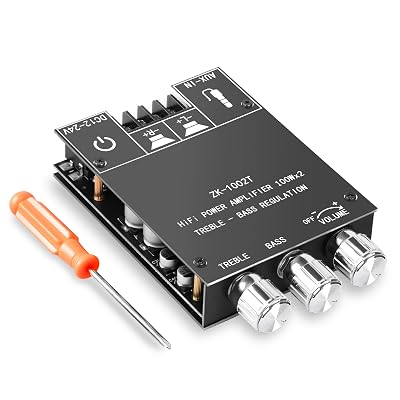 Daakro ZK-1002T Bluetooth Amplifier Board,100W+100W 2.0 Channel Amp Board with Treble/Bass Control,DC 12-24V, Bluetooth and AUX Inputs, Audio Amp Board for Home DIY Wireless Speakers, Password Free