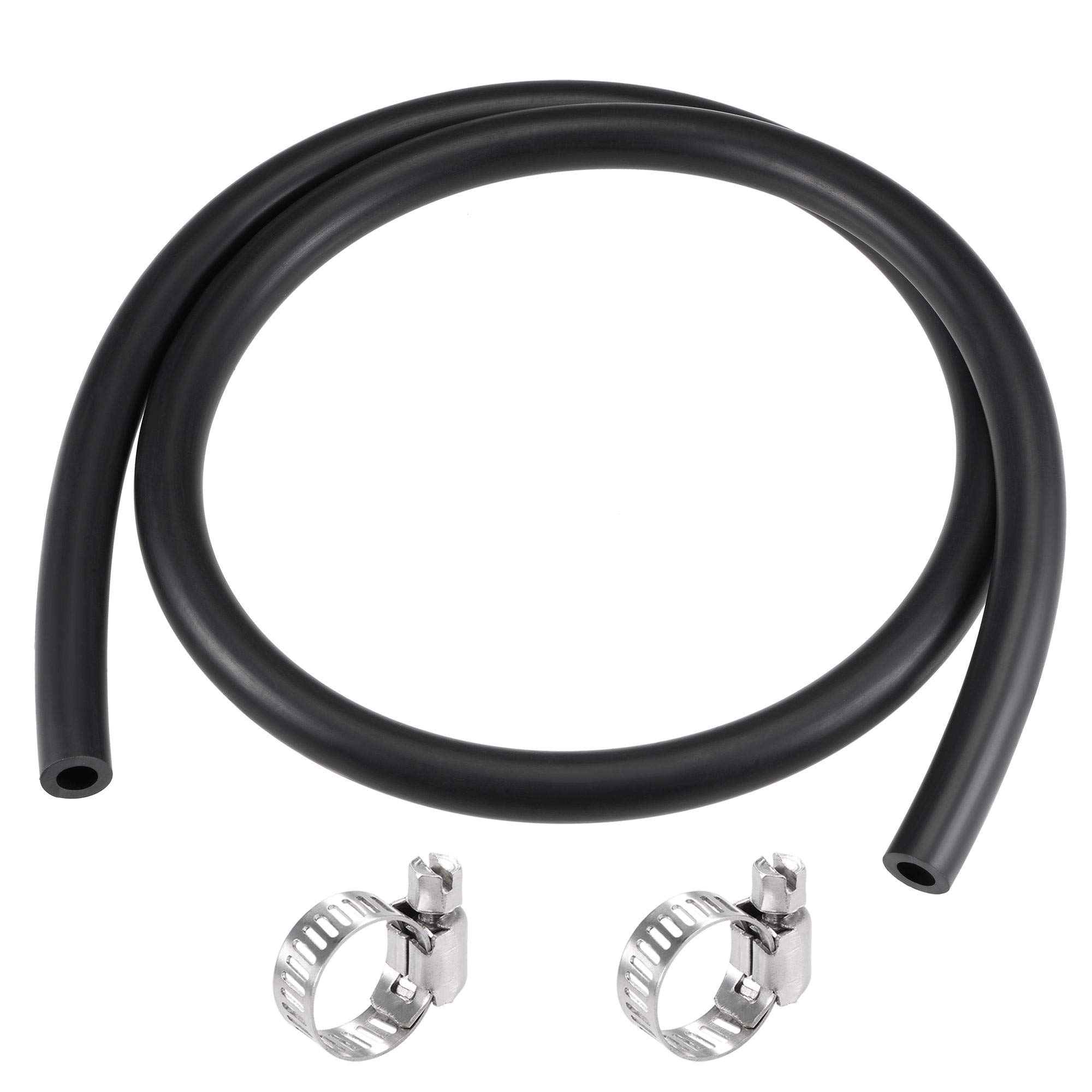 sourcing map Lubricating Oil Hose 8mm ID 14mm OD 3.3ft Rubber Water Hose Black, 2 Clamps