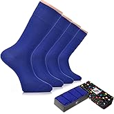 Hugh Ugoli Men's Cotton Dress Socks for Business & Trouser, Thin & Seamless Crew Socks, 4 Pairs with Gift Box, Shoe Size 8-12