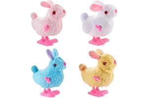 A-SZCXTOP 4Pack Easter Jumping Rabbit Wind Up Plush Toys for Toddlers Kids,Hopping Bunny for Easter Bonnet Egg Hunt Toy Basket Fillers Gifts(Rabbit, 3.3inch)