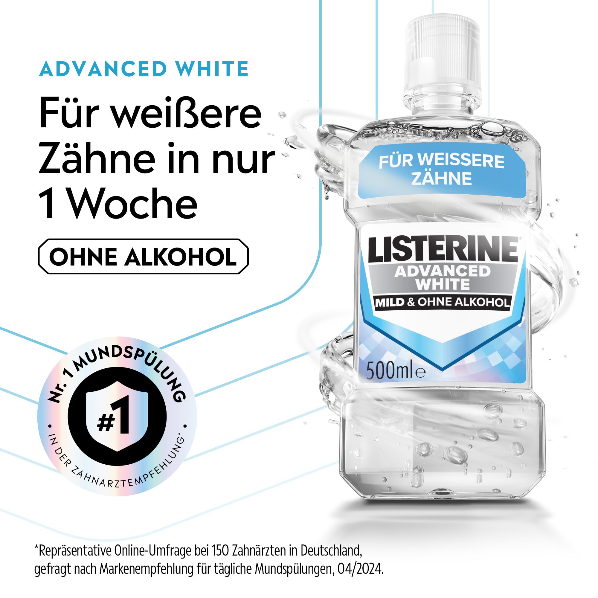 Listerine Advanced White Milder Geschmack 6x500 ml, Mundspülung zur Entfernung hartnäckiger 2