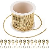 Pandahall Real 18K Gold Plated Cuban Link Chains 16.4 Feet Brass Curb Chains Soldered Jewelry Chains with Lobster Claw Clasps Jump Rings for Bracelet Necklace Jewelry Making