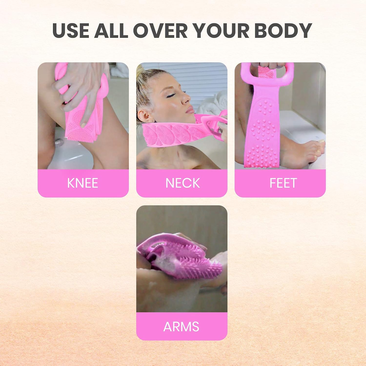 Wremedies for Easier Living Silicone Dual Sided Back Scrubber Body Wash Shower Exfoliating Deep Clean Massage Cleansing Pad Scrub Back Acne Bath Cleanser Ideal for Men and Women (Pink) - Image 3