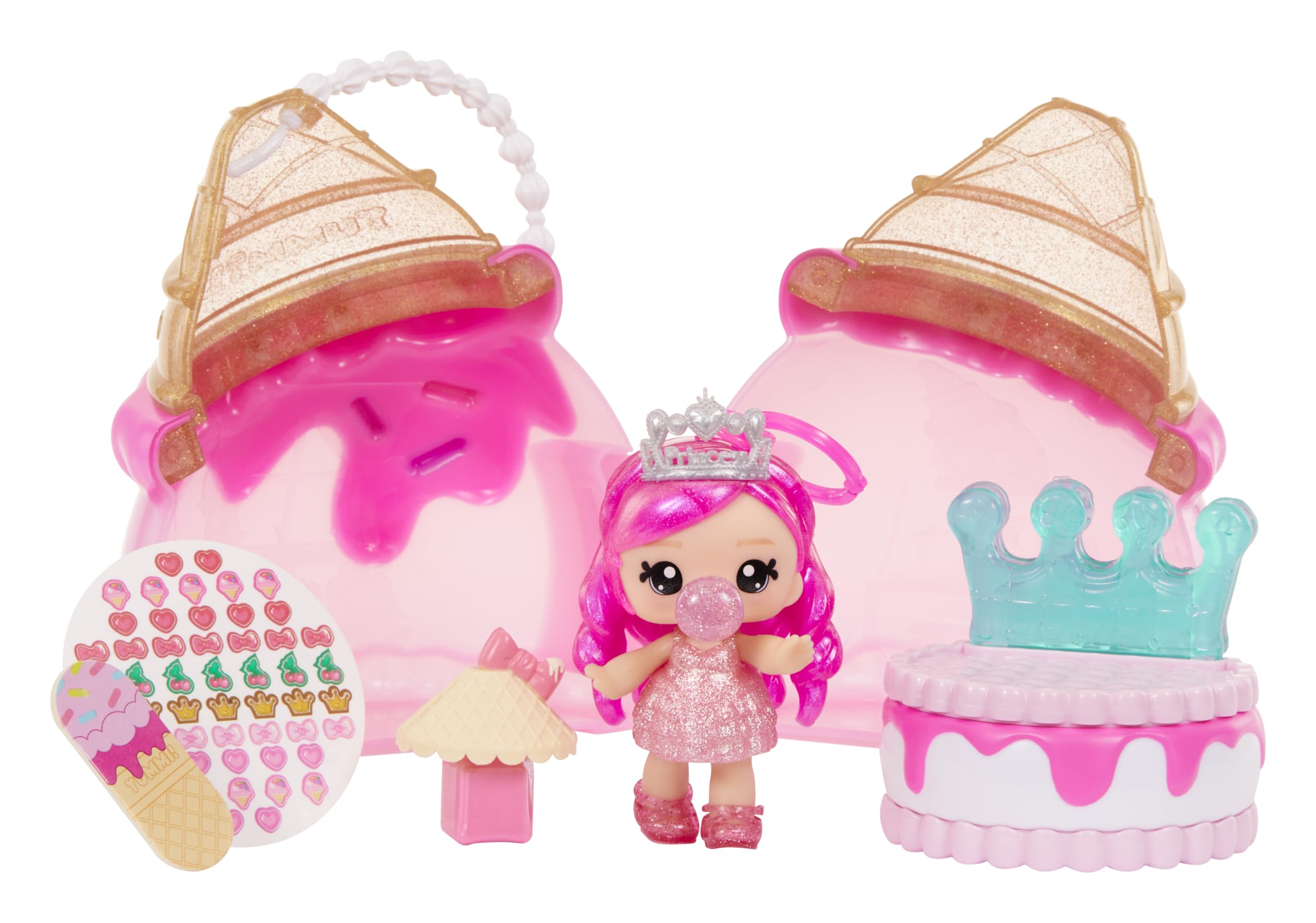 Yummiland Beauty Bag Playset + Lip Gloss Doll - Ice Cream Bag - Includes Exclusive Bianca Bubblegum, Nail Polish + Nail Stickers, Manicure, Doll Playset, Cosmetic Play, Suitable for Children Ages 4+
