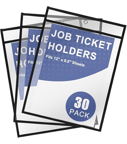 30 Pack Dry Erase Ticket Holders 9x12 With Hanging Strap - Clear Plastic Sleeves For Work Orders, Job Tickets, Documents - Reusable Pocket Sleeves