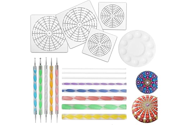 18 Pcs Mandala Dotting Tools for Painting Rocks, Rock Painting Kit With Stencil, Acrylic Rods, Double Sided Tools and Paint T