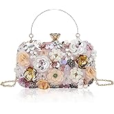 Women's Floral Evening Clutch Bag - Colorful Flower Handbag with Metal Rhinestones