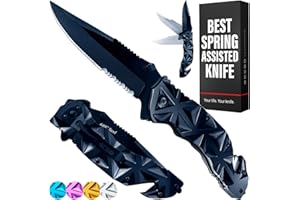 GOOD WORKER Pocket Knife for Men - 3in1 Multi Tool Knife - Wire Cutter, Glass Breaker, Serrated Sharp 3.5" Blade - Tactical Spring Assisted Folding Knives for Hunting Camping - Best Gift Idea for Men Women HB 207