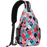 MOSISO Crossbody Sling Backpack, Portable Travel Hiking Daypack Chest Sling Bag Casual Daypack One Strap Chest Backpack for Women Men Outdoor Hiking Travel, Flamingo&Rhombic Grid
