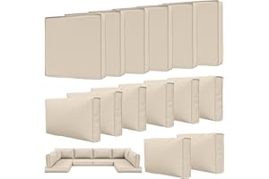 Tounosnt 14 Pcs Outdoor Patio Cushion Covers, Replaceable Waterproof Furniture Covers, Outdoor Non-Slip Covers with Zippers, Couch 3 Sizes, Covers Only, Cream