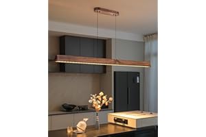 ZUI 47" Wood Linear Pendant Light, Dimmable Kitchen Island Lighting with Remote, 30W LED Island Lights for Kitchen, Adjustable Linear Chandelier for Dinning Room Light Fixture, Bar, Pool Table - Walnut