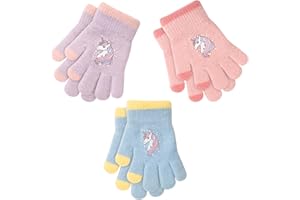QKURT 3 Pairs Kids Warm Knit Gloves, Toddler Magic Gloves Colorful Crystal Sand Glove Soft Thermal Glove Good Stretch Childre