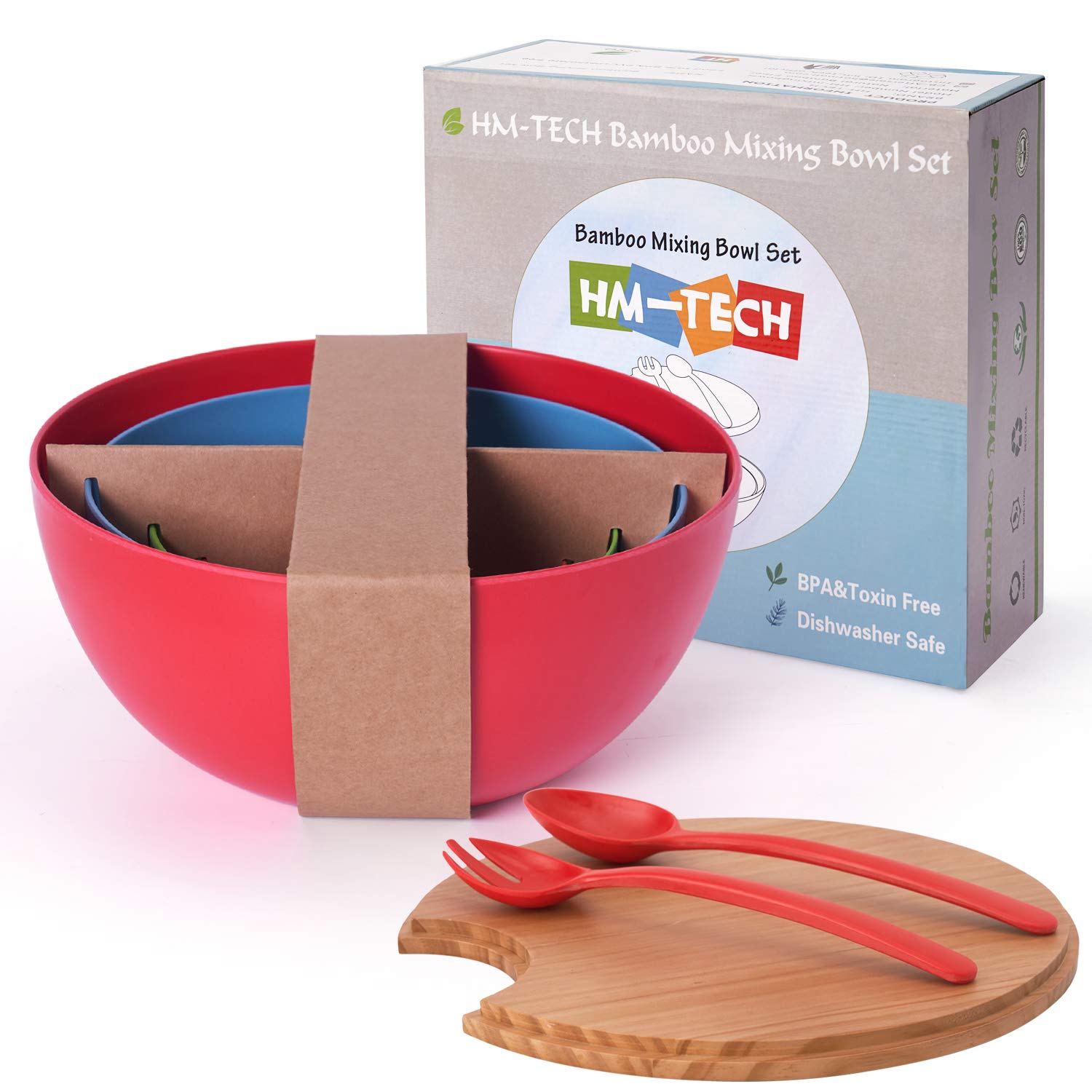 Kitchen & Dining Red Extra Large Serving Bowl Set Bamboo Fiber Material