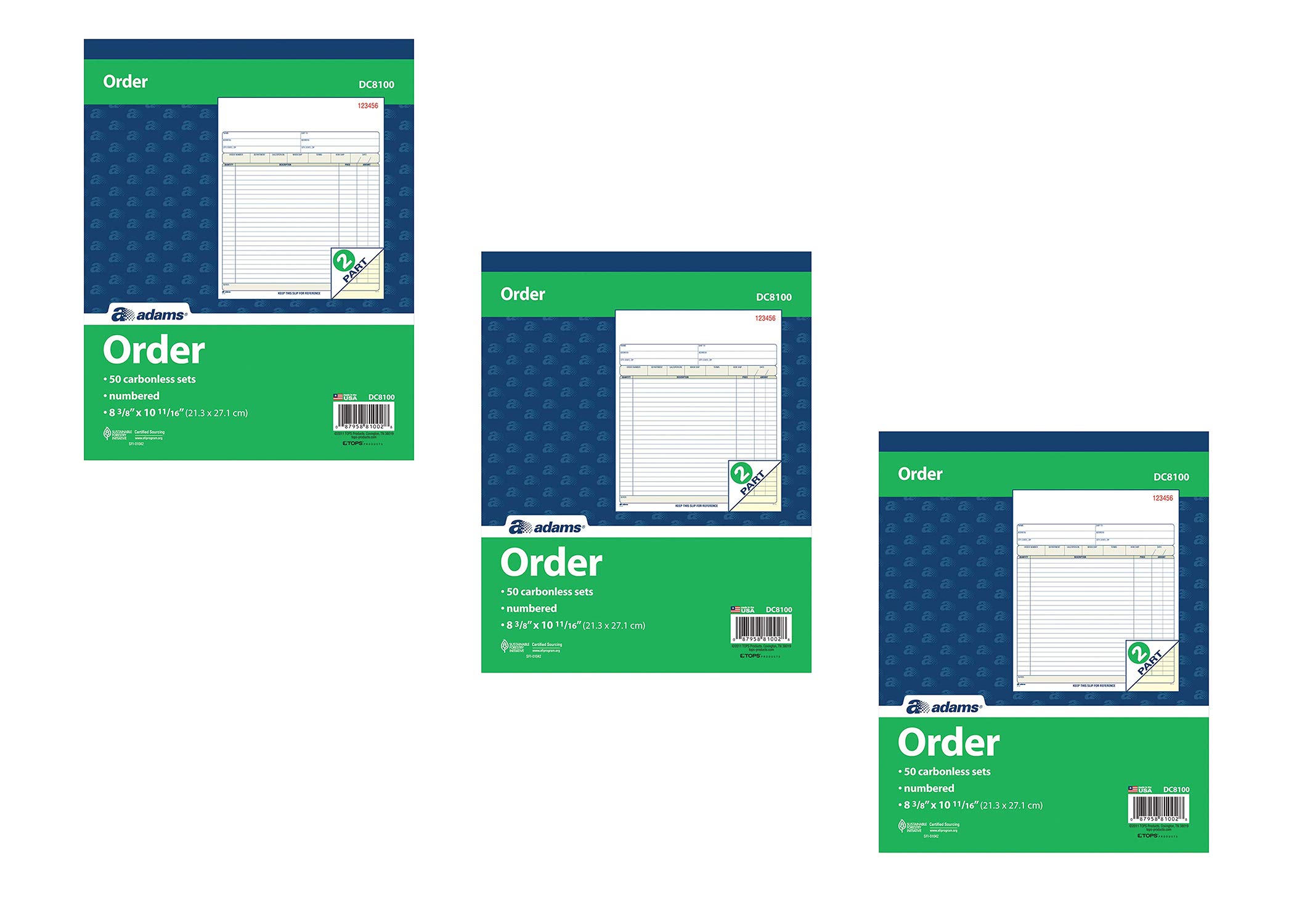Photo 1 of Adams Order Book, 2-Part, Carbonless, White/Canary, 8-3/8 x 10-11/16 Inches, 50 Sets per Book (DC8100), 3 Pack