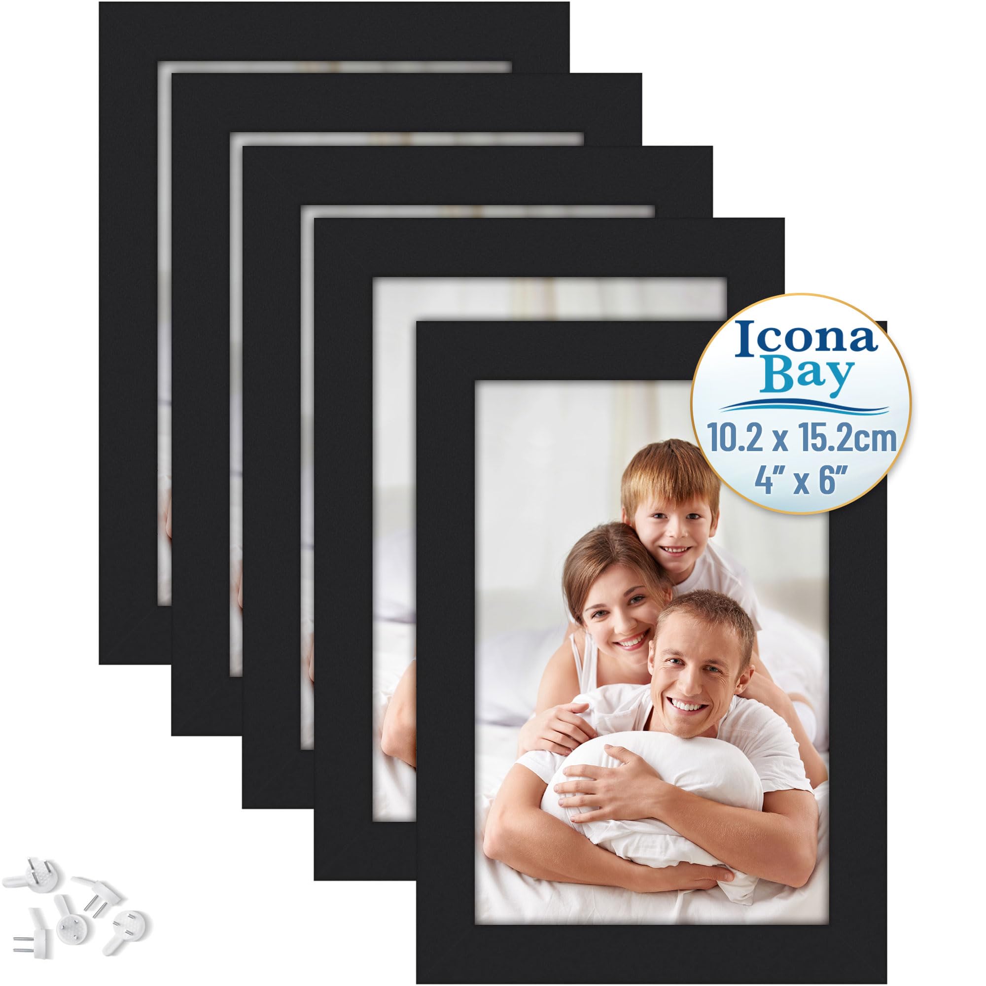 Icona Bay - 6x4 Picture Frames - Black, 5 Pack - Modern Style Wood Composite Frames - Table Top or Wall Mount - Bliss Collection